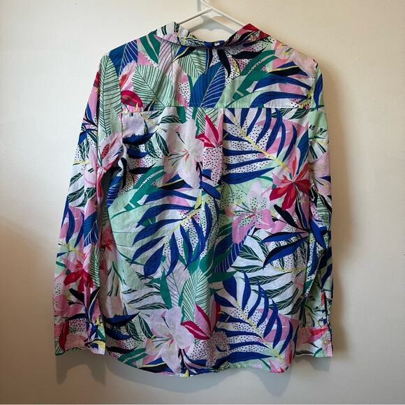 LOFT Palm Everyday Shirt Tropical Print Button-Up Top Blouse Womens size Medium - Picture 8 of 8